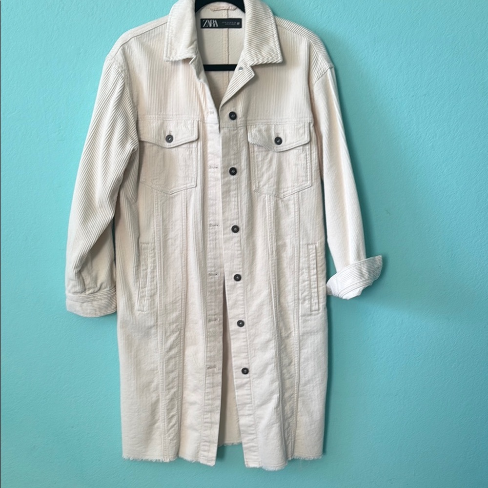 Zara Off-White Button-Up Denim Coat